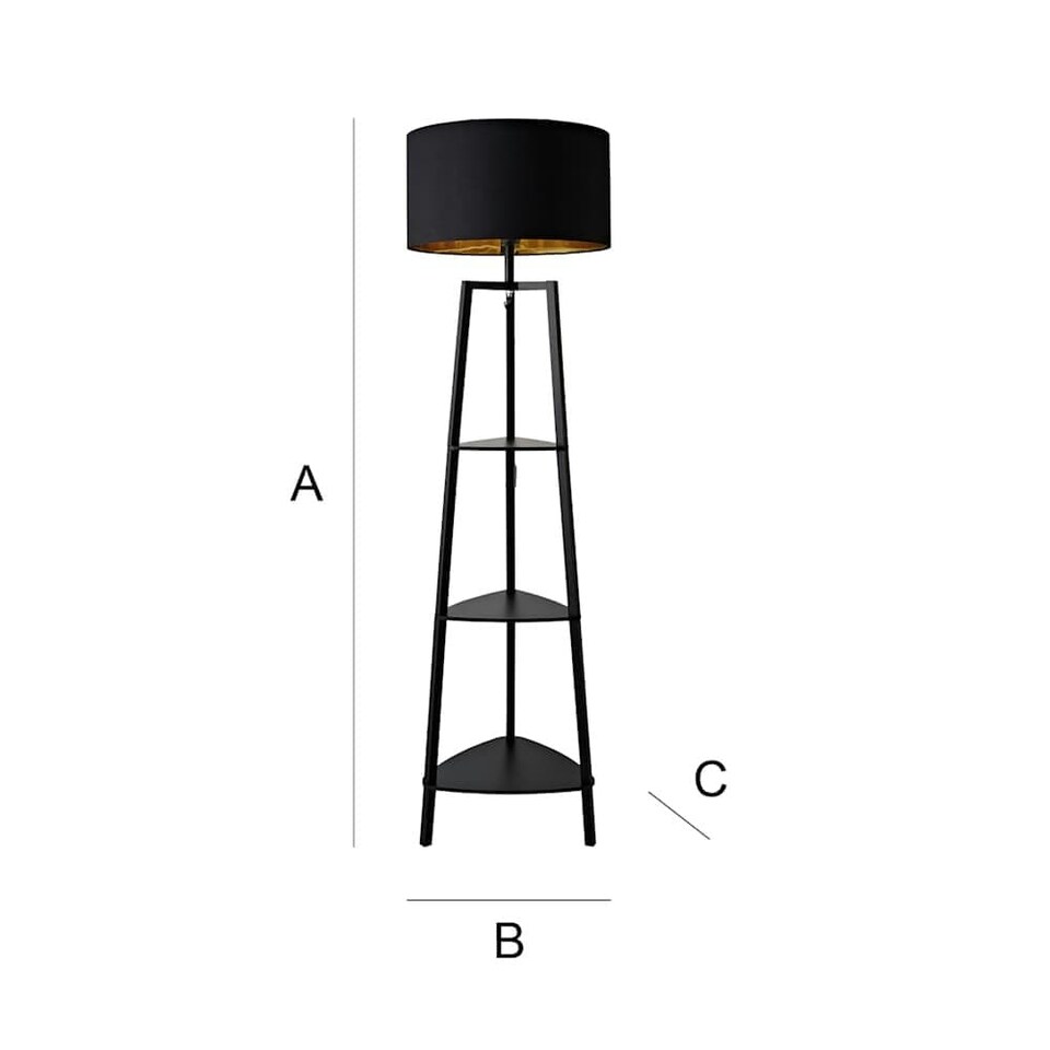 image 1 of ValueLights Hiru Black 3 Tier Floor Shelf Lamp Black Shade | Black