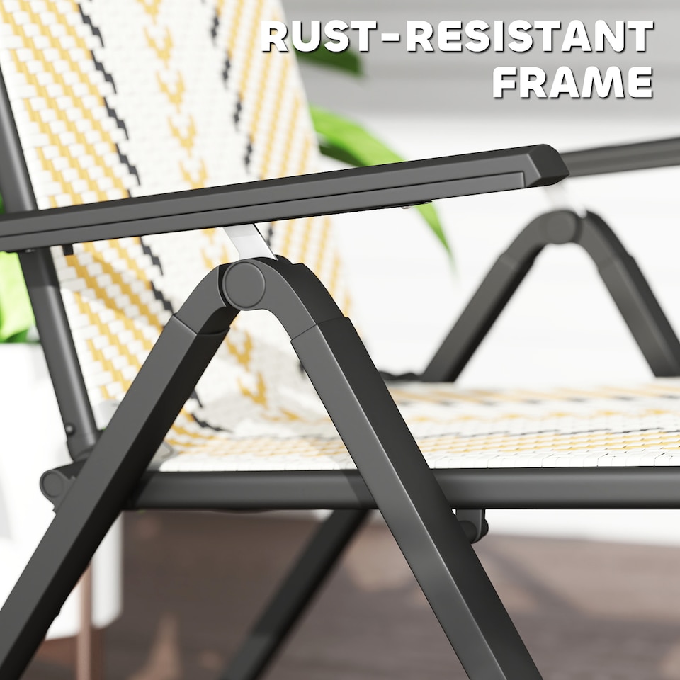 image 1 of Outsunny Folding Rattan Garden Chairs Set of 2, 5-Position Reclining Garden Dining Chairs, High Back PE Wicker Outdoor Recliners with Armrest and Steel Frame for Patio, Terrace, Balcony, Orange | Orange | Orange