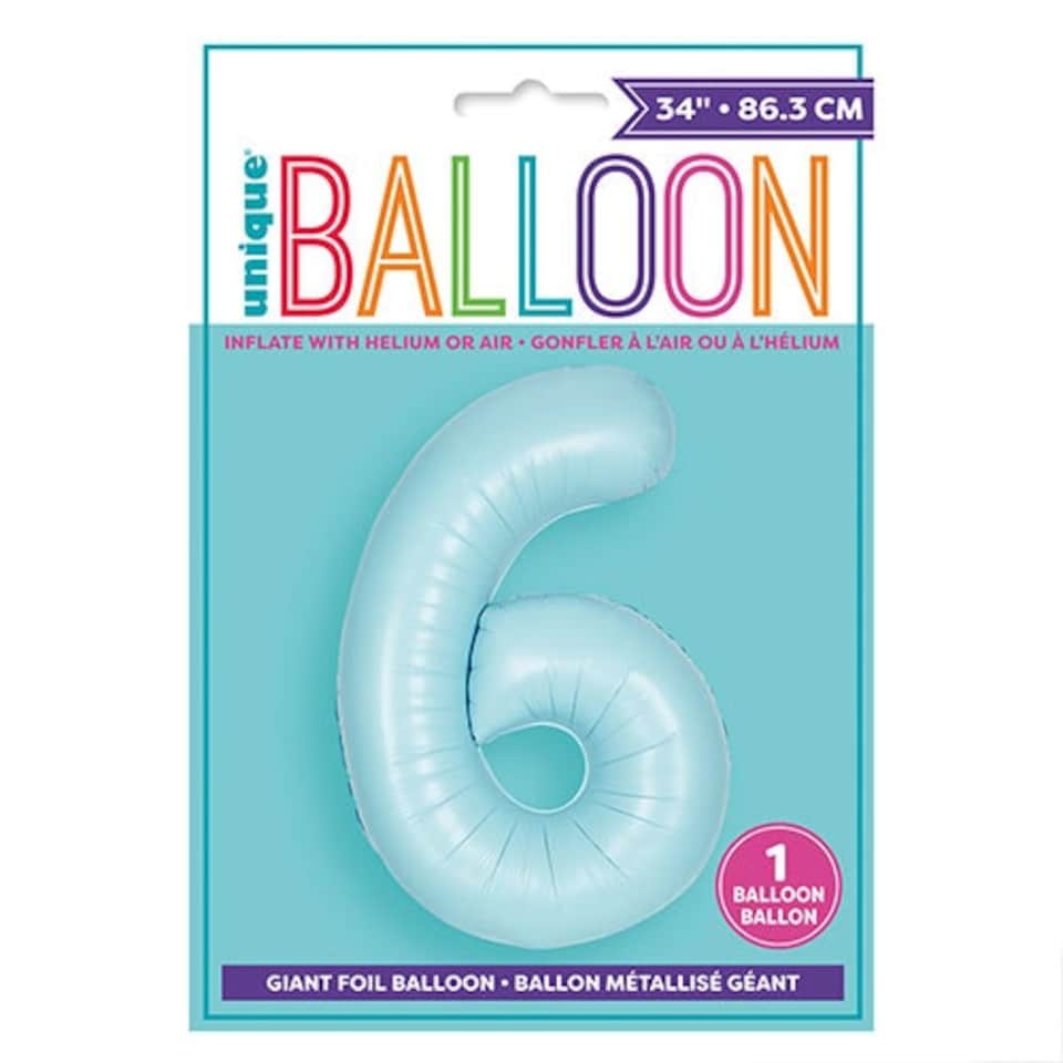 image 1 of Matte Powder Blue Number 6 Helium Foil Giant Balloon 86cm / 34 in