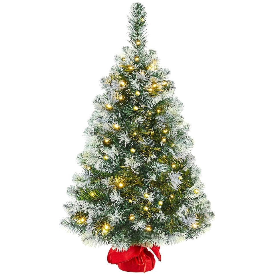 image 1 of Yaheetech Pre-Lit Frosted Mini Christmas Tree with Cement Base