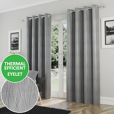 Enhanced Living Goodwood Silver Thermal, Energy Saving, Dimout Eyelet Curtains with Wave Pattern (PAIR) - 90 x 72 inch (229x183cm)