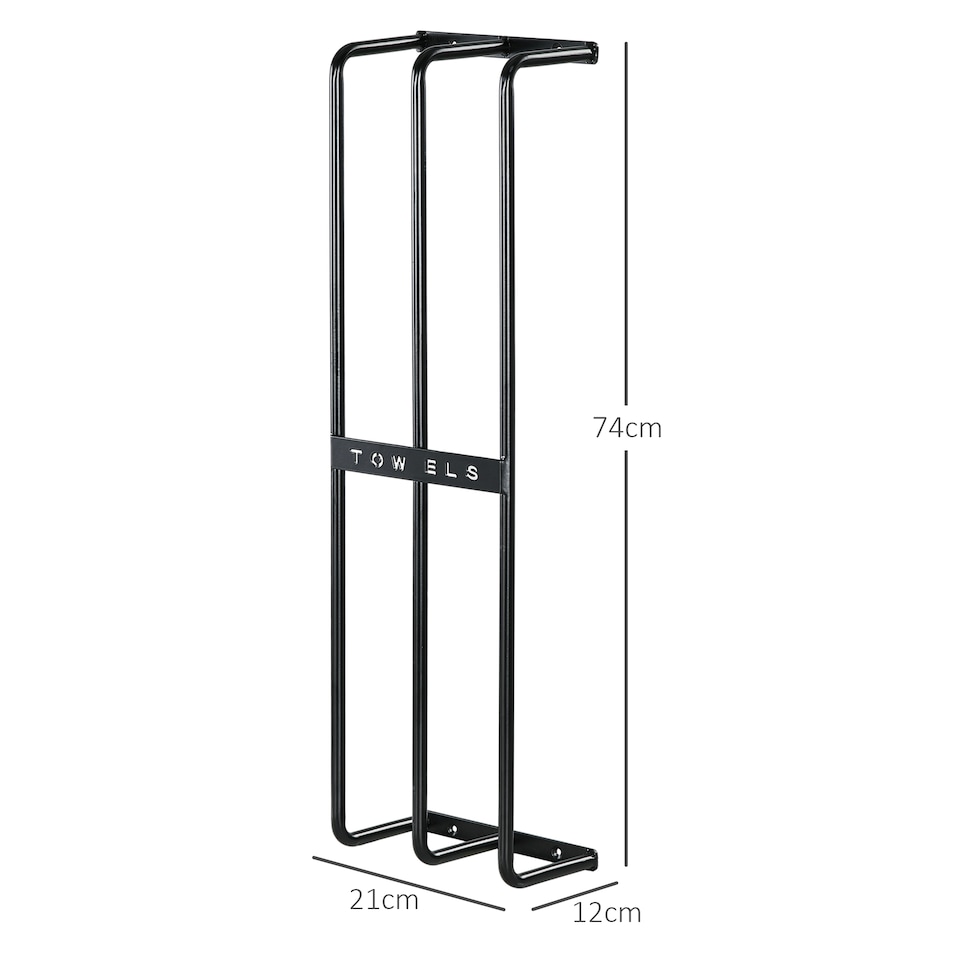 image 1 of HOMCOM Metal Towel Rack Wall Mounted, 3 Bar Towel Rail for Bathroom, Black