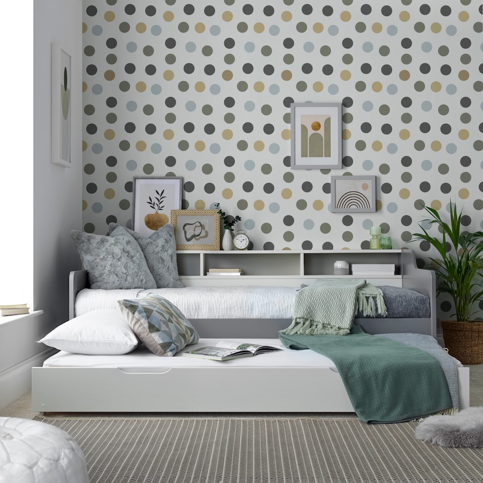 image 1 of Tyler Grey And White Guest Bed And Trundle With Noah Memory Foam Mattresses