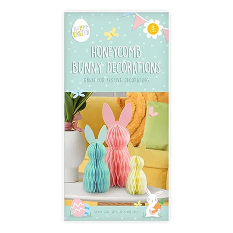Easter Bunny Paper Honeycomb Table Decorations - Pack of 3