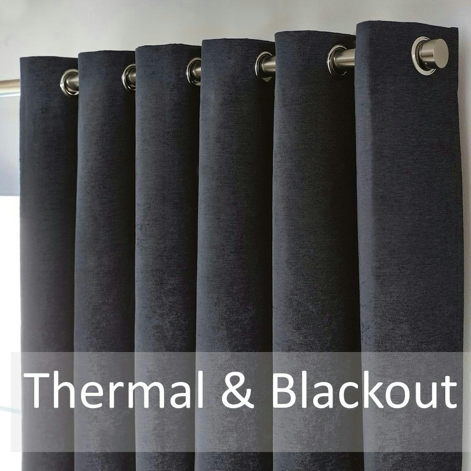 image 1 of Chenille Blackout Ring Top Eyelet Curtains - 229cm x 229cm - Charcoal