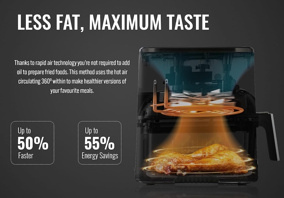 image 1 of 5.5L Digital Air Fryer with Timer and Low Fat Oil Free Black