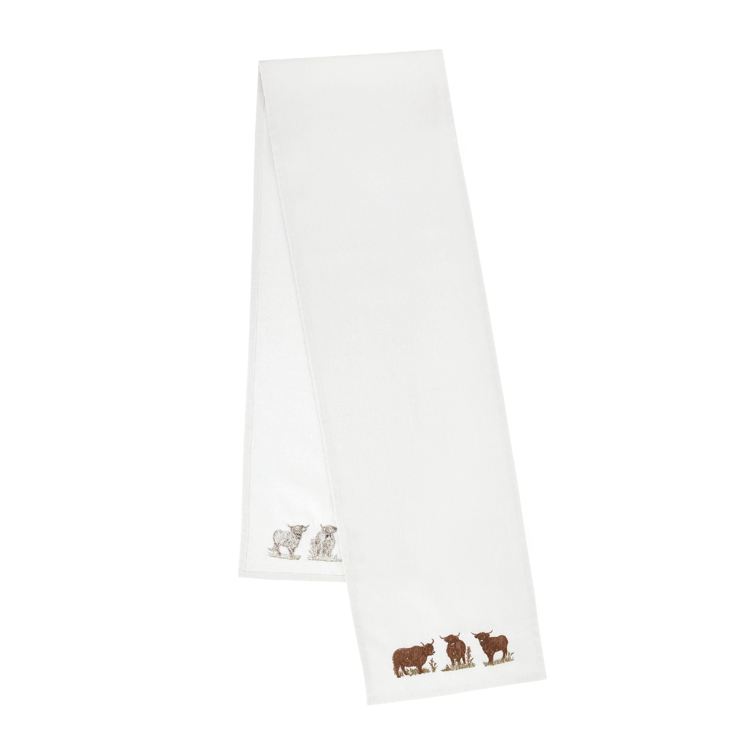 Catherine Lansfield 'Angus Highland Cow' Cotton 33x220cm Dining Table Runner in Natural | Size: 33x220 cm