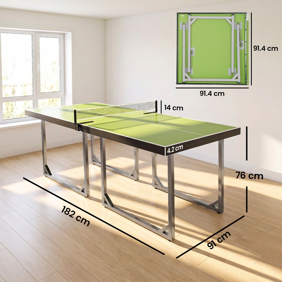image 1 of HOMCOM Tennis Table Ping Pong Foldable with Net Game Steel 182cm Indoor, Green