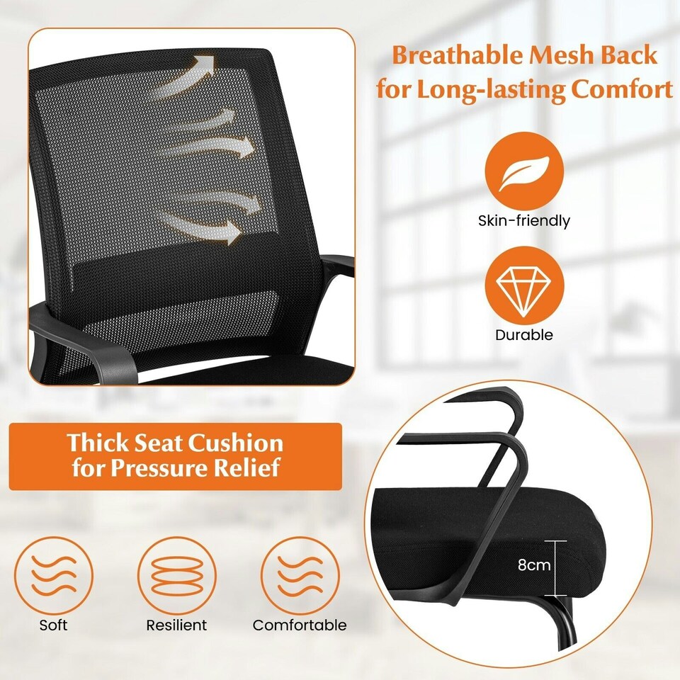 image 1 of COSTWAY Meeting Office Chairs Mid-Back Reception Chair Black