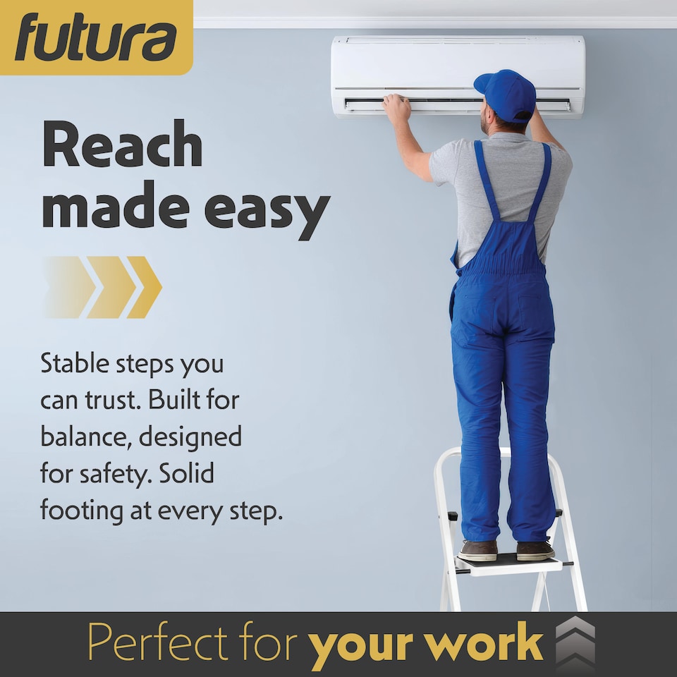 image 1 of Futura 3 Step Ladder White, Heavy-Duty Steel Folding Home DIY Step Stool with Wide Non-Slip Steps & Anti Slip Feet 150kg Capacity
