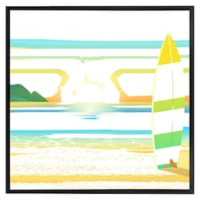 Surf board on beach (Picture Frame) Black | XL