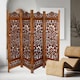 image 4 of 4 Panel Heavy Duty Carved  Screen Wooden Lotus Design Room Divider Light Brown 200 x 180 cm | Brown | Light Brown | 200 x 180 cm