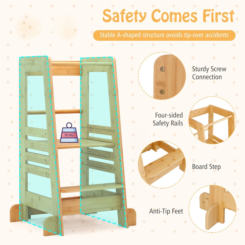image 1 of COSTWAY Toddlers Step Stool Montessori Kitchen Step Stool-Natural
