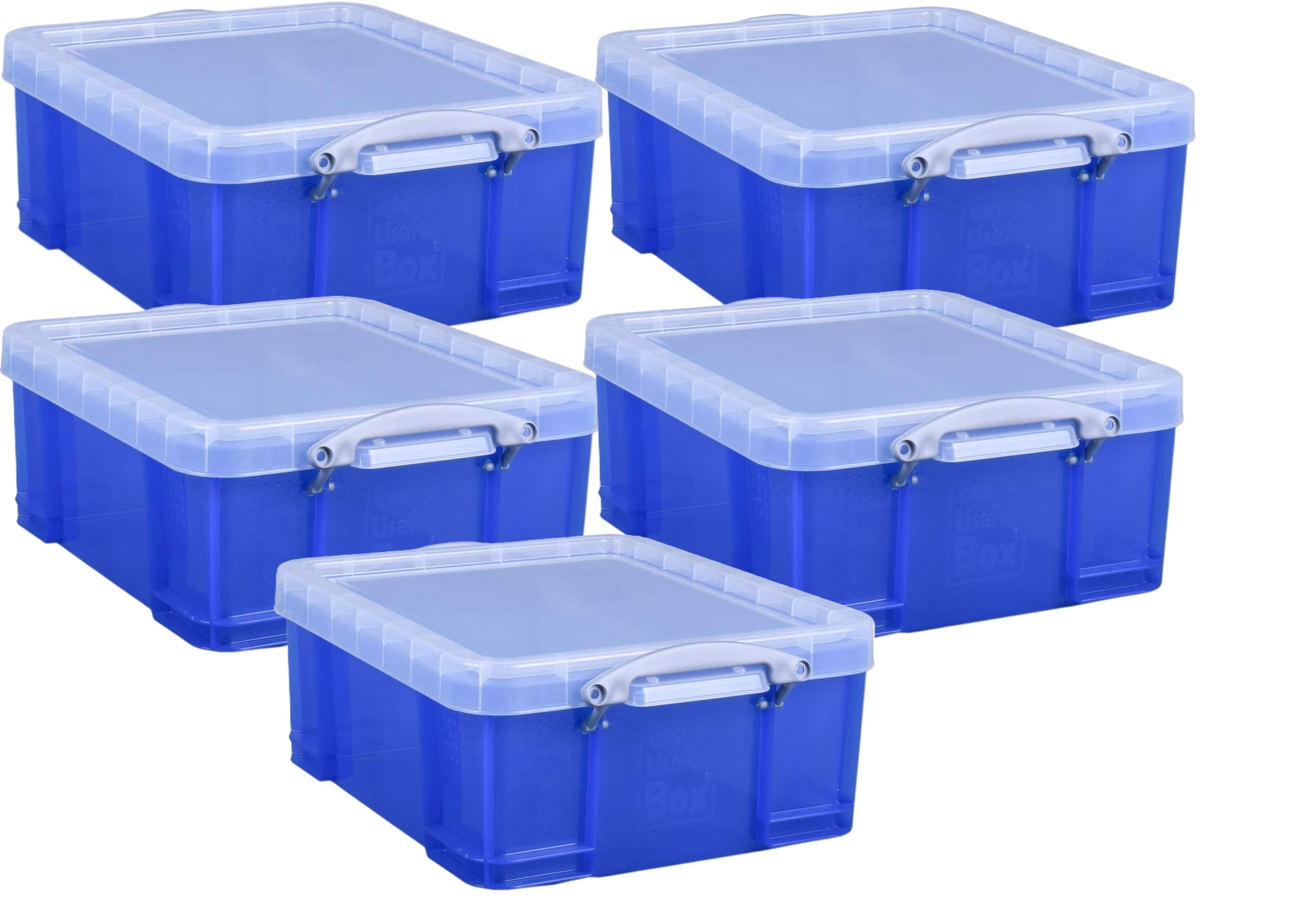 Really Useful Plastic Storage Box 18 Litre Transparent Blue Pack of 5