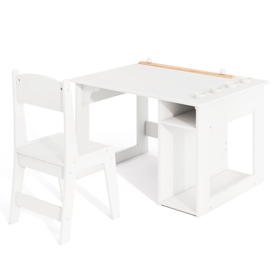 image 1 of COSTWAY Toddler Craft Play Study Drawing Desk White