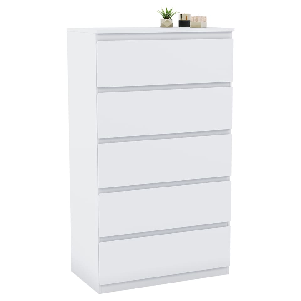 image 1 of Vida Designs Denver 5 Drawer Chest of Drawers Bedroom Storage, White