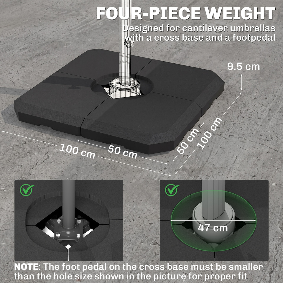 image 1 of Outsunny Set of 4 Parasol Base Stand Weights for Cantilever Umbrella Up to 120kg