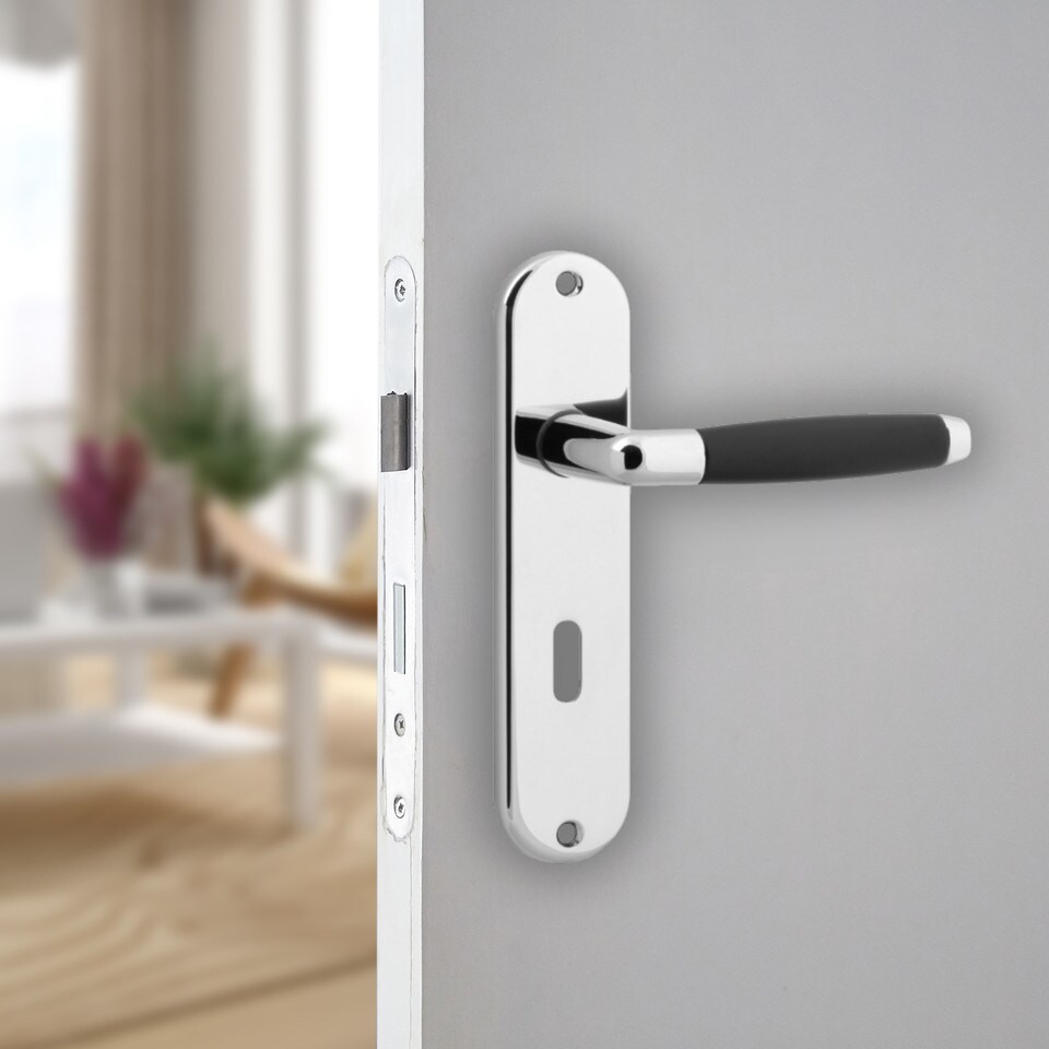 image 1 of Cambridge Metal Lever Latch Door Handles Set Round Rose Internal, External | Silver | Polished Nickel Keyhole