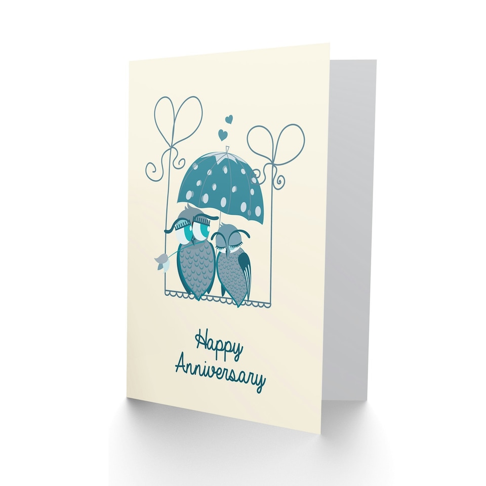 image 1 of Owls Umbrella Love Partner Anniversary Wedding Card
