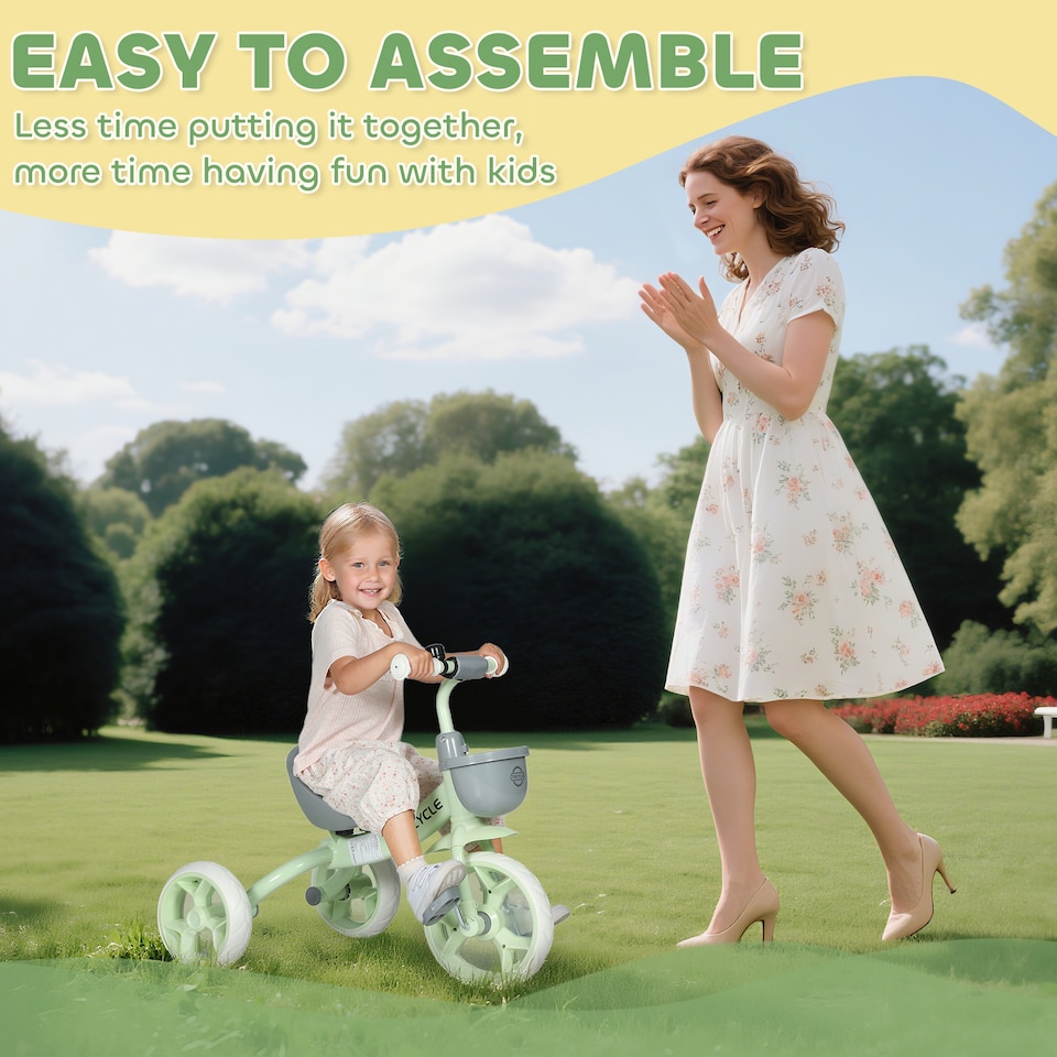 image 1 of AIYAPLAY Kids Trike for Ages 2-5 Years, Toddler Tricycle with Front Basket and EVA Wheels, Indoor & Outdoor Use, for Boys and Girls | Green