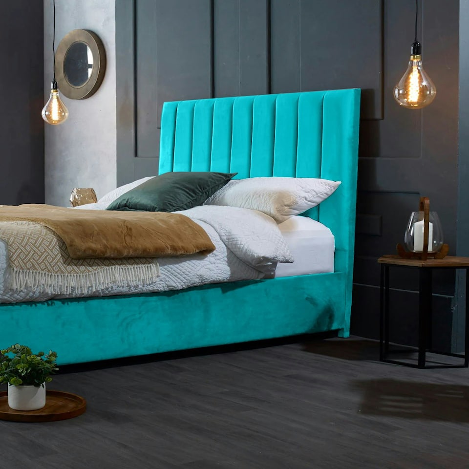 image 1 of Redding Plush Teal Double Bed Frame - Teal