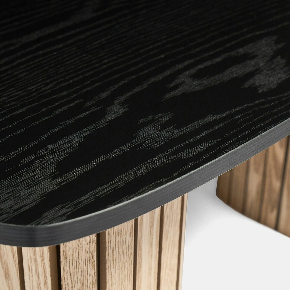 image 1 of OHS Ribbed Curved Home Furniture Living Room Decor Coffee Table Multi | Light Wood and Black