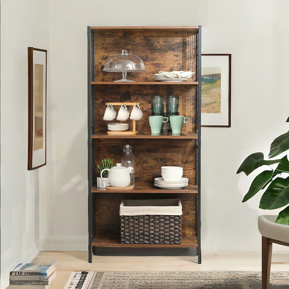 image 1 of Industrial 4 Tier Bookcase Storage Cabinet Rustic Brown Brown | One Size