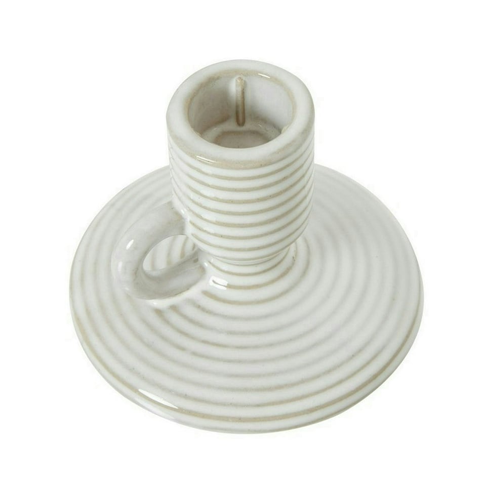 image 1 of Taper Candle Holder with Handle - Ceramic - L10 x W10 x H10 cm - White White