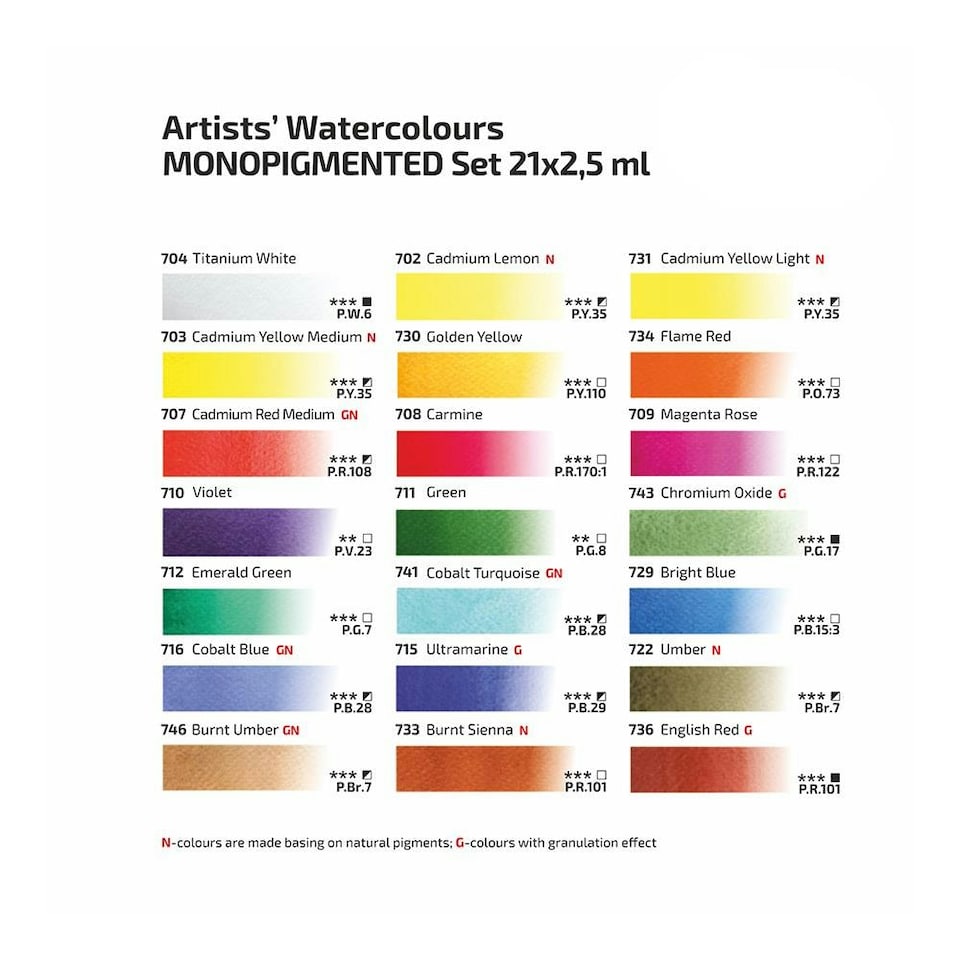 image 1 of Pack of 21 Monopigmented Assorted Watercolours Paints by Rosa Gallery