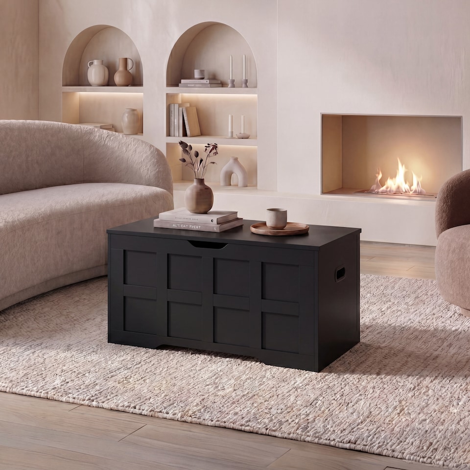 image 1 of Vida Designs Large Lift Up Storage Chest Ottoman Bed End Hallway Seated Box - Black