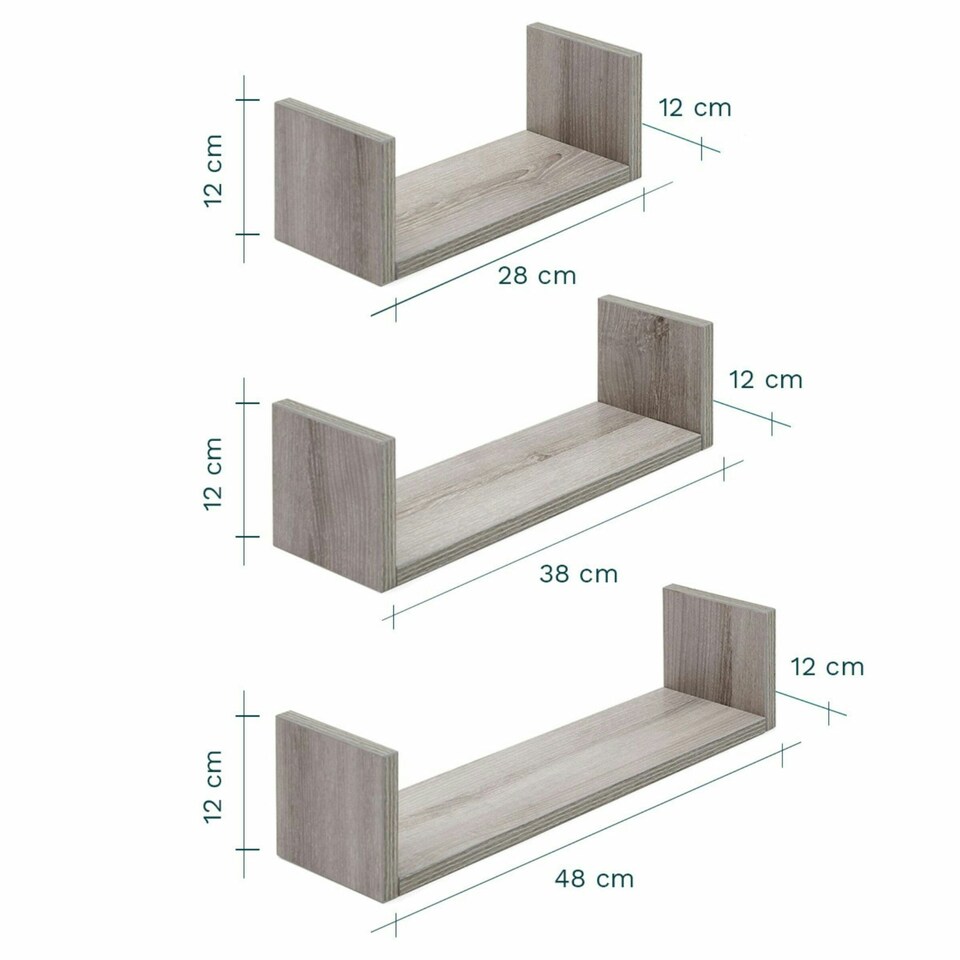 image 1 of Tutti Bambini Set of Three U-Shaped Wall Shelves - Grey Ash