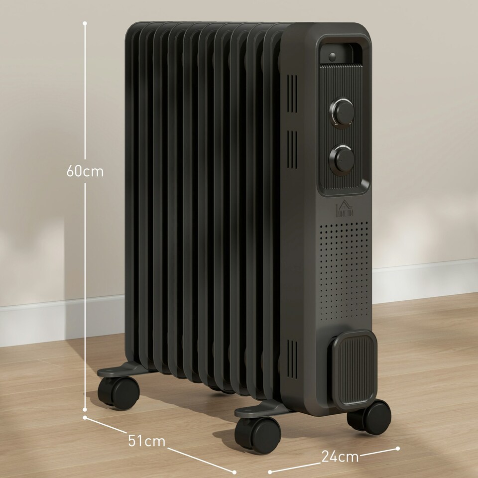 image 1 of HOMCOM Oil Filled Radiator Portable Heater W/ 11 Fin, 3 Heat Settings, Grey