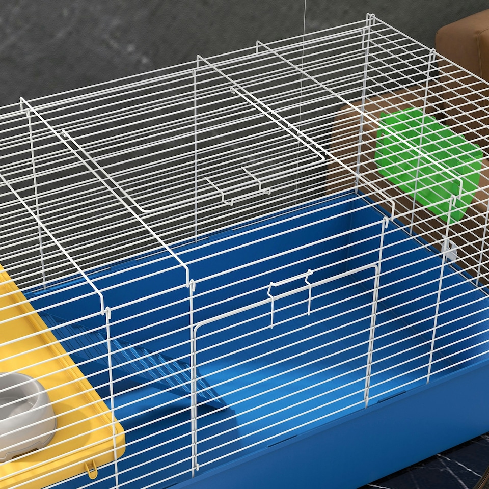 image 1 of PawHut Small Animal Cage, Rabbit Guinea Pig Hutch, Pet Playhouse, Blue