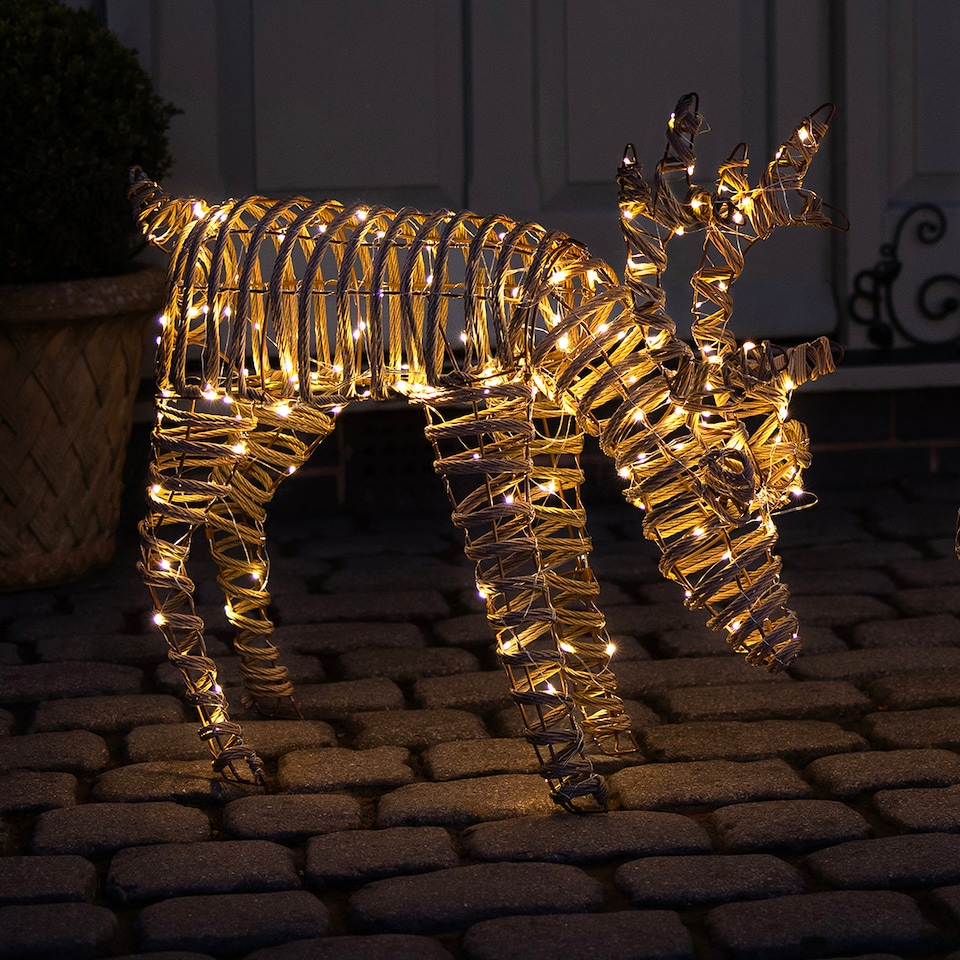 image 1 of Charles Bentley Small Rattan Light Up Reindeer