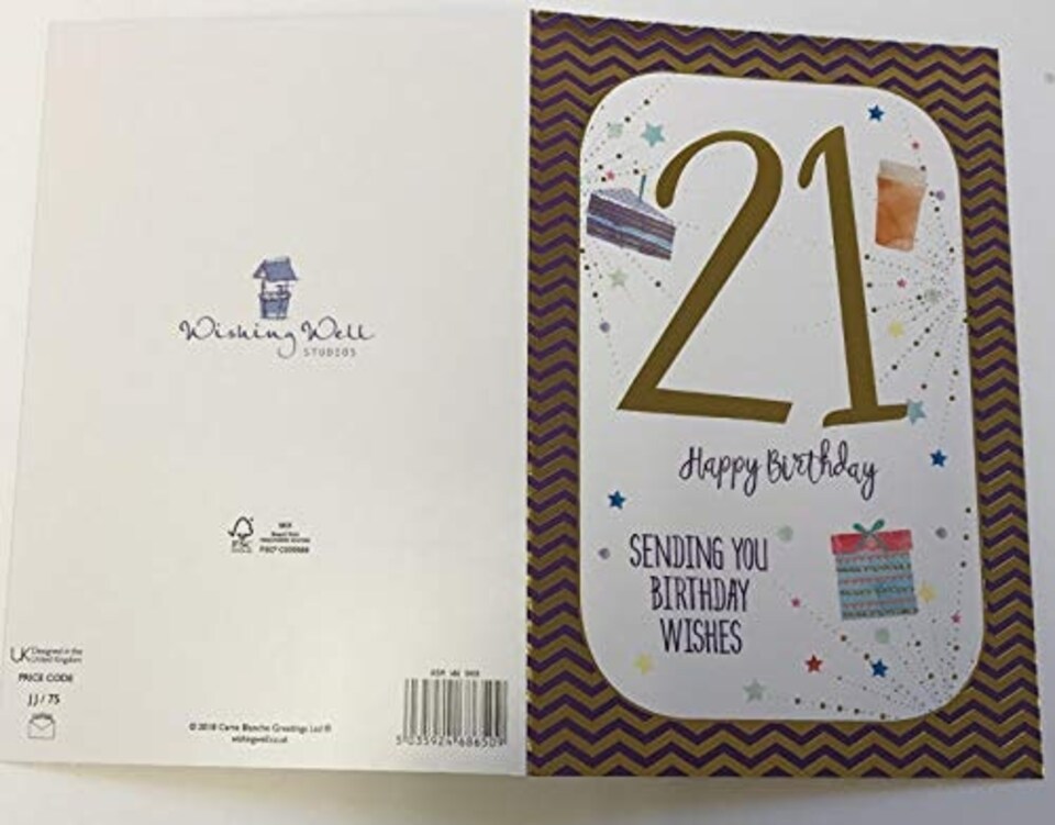 image 1 of 21st Birthday Card 21 Sending You Birthday Wishes