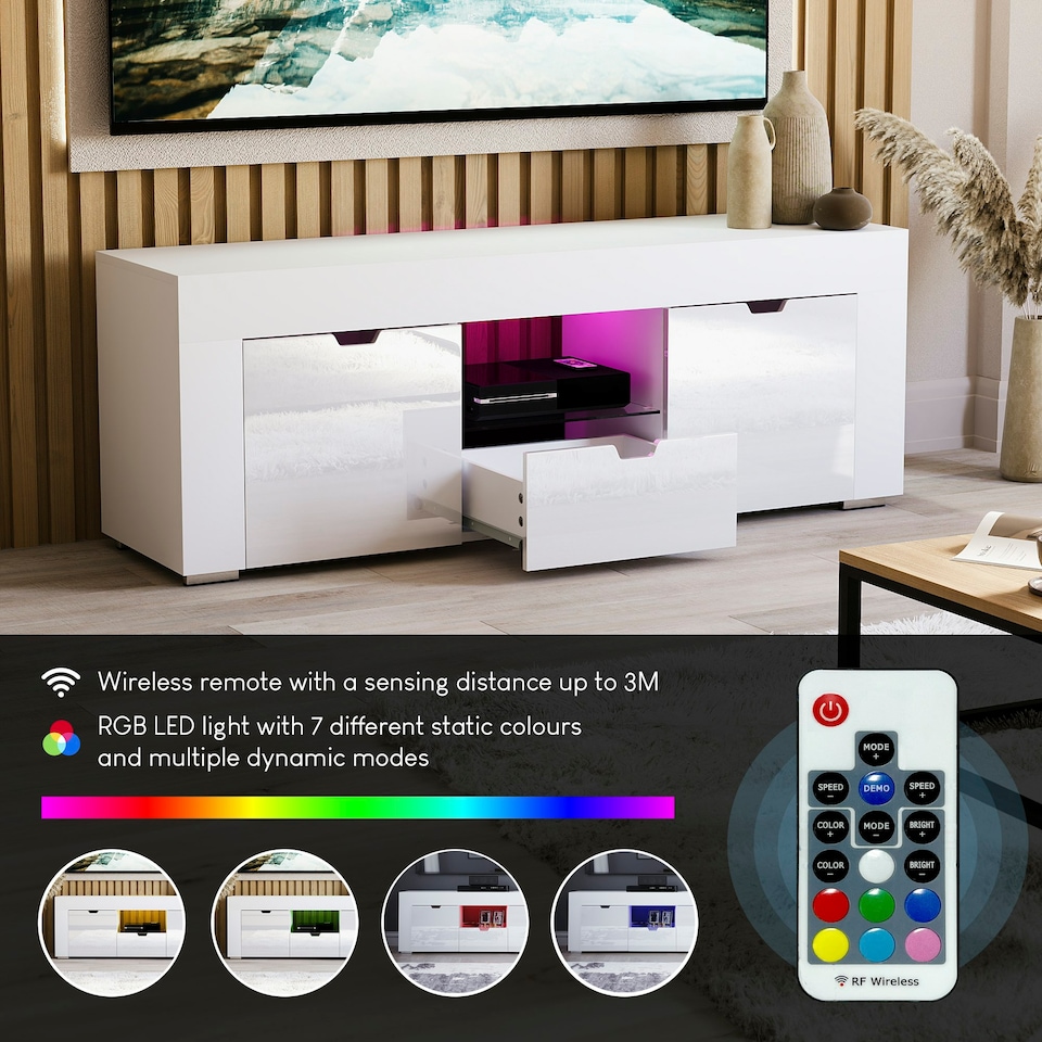 image 1 of Vida Designs Eclipse 2 Door 1 Drawer LED TV Unit Entertainment Stand, White