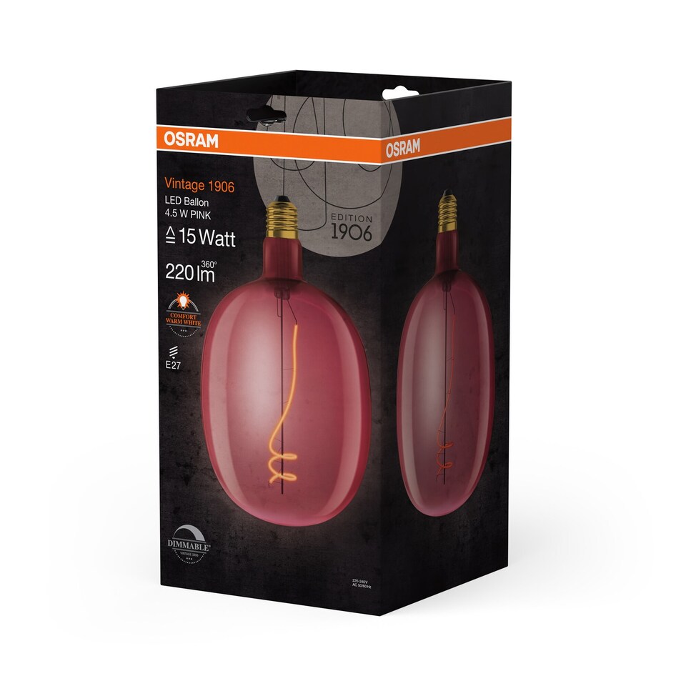 image 1 of Osram Vintage 1906 Ballon 15 Filament DIM Lamp 4.5W 816 Pink E27