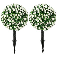 HOMCOM Artificial Rose Topiary, UV Resistant, 2-Pack, 55 cm