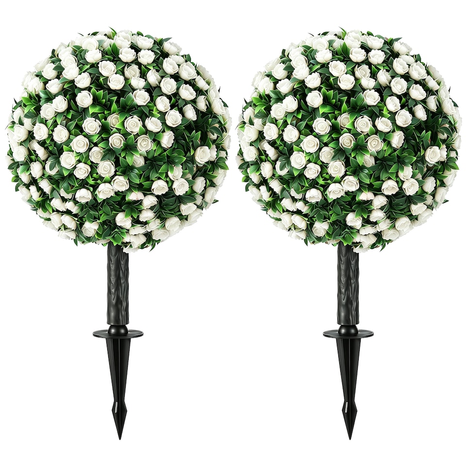 image 1 of HOMCOM Artificial Rose Topiary, UV Resistant, 2-Pack, 55 cm