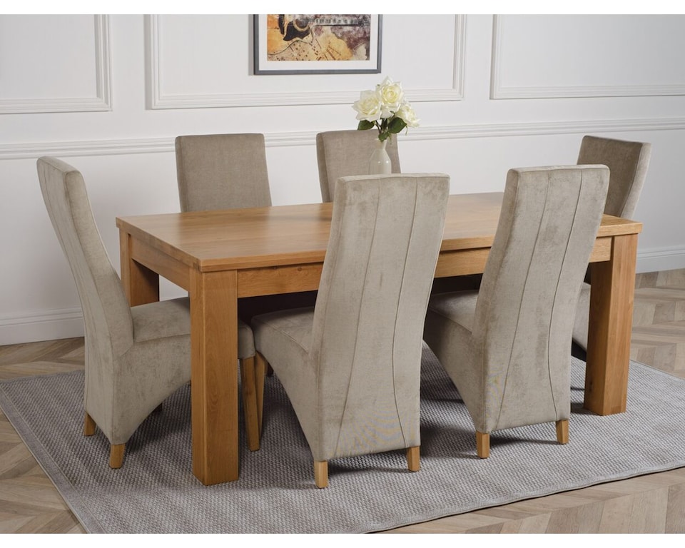 image 1 of Dakota 182 x 92cm Oak Large Dining Table and 6 Lola Fabric Chairs | Grey | Grey