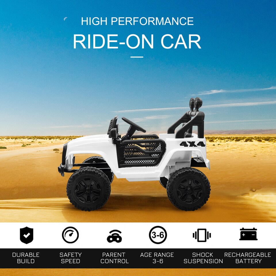 image 1 of HOMCOM Kids Electric Ride On Car 12V Off Road Toy with Parental Remote Control 2 Motors Horn Lights Suspension Wheels for 3-6 Years Old White