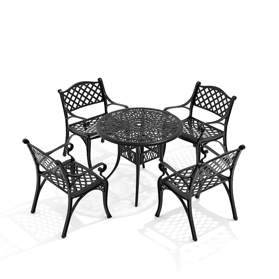 image 1 of Living and Home Vintage Round Cast Aluminum Garden Table - Black