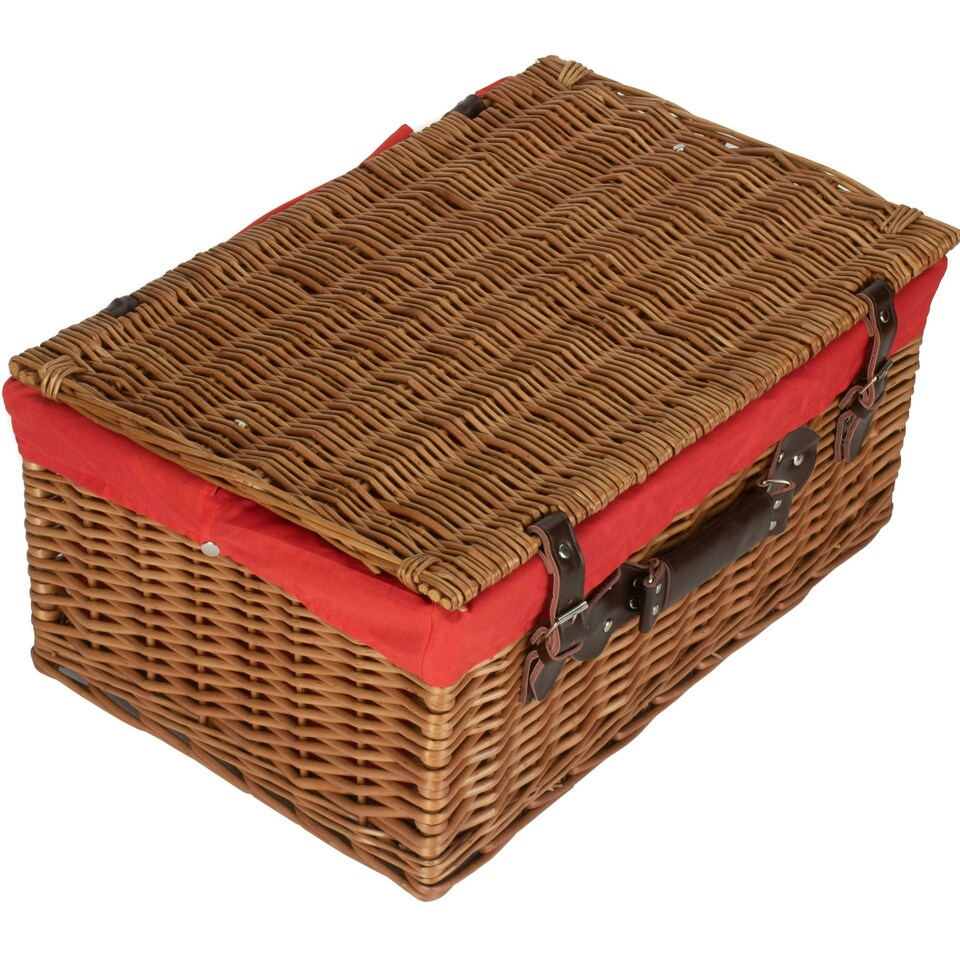 image 1 of 56cm Double Steamed Wicker Picnic Basket with Lining Red | Red | One Size