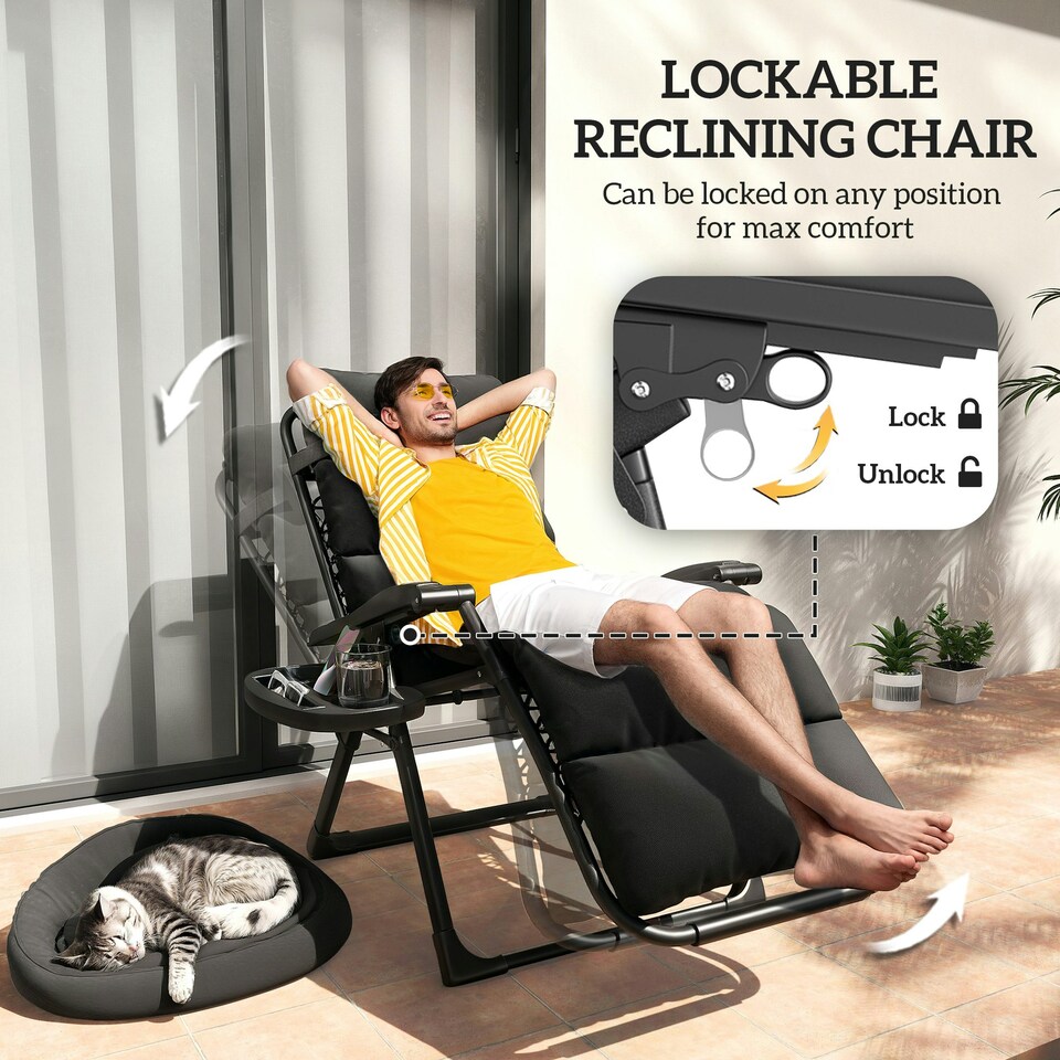 image 1 of Outsunny 2 Pieces Zero Gravity Chairs, Reclining Folding Sun Lounger, Black | Brown