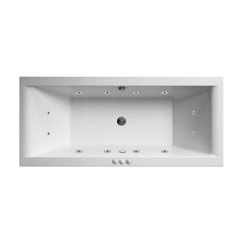 image 1 of Square Double Ended Straight Whirlpool Bath with 12 Chrome Jets and Leg Set, 1800 x 800mm White