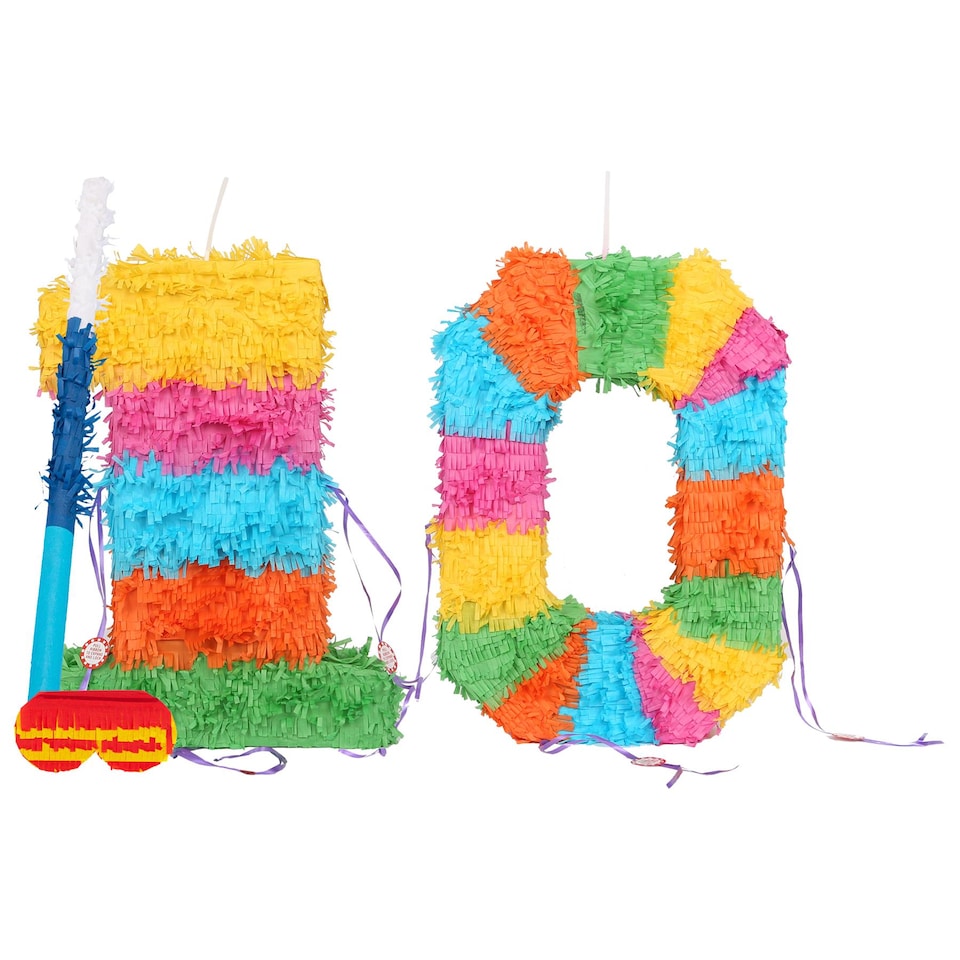 image 1 of Fax Potato 10th Birthday Pinata Set with Stick & Blindfold - Blue Stick