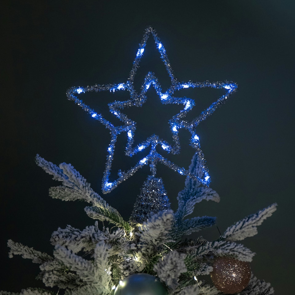 image 1 of 28cm Battery Powered Silver Christmas Star Tree Topper with Blue Multi-Action LEDs