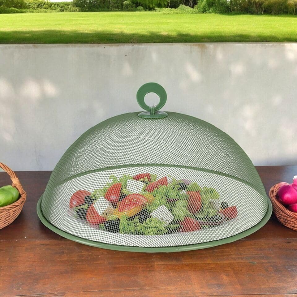image 1 of Large Round Metal Mesh Food Cover Cake Dome Protector Outdoors Reusable Lid | Multi | Multicoloured | 1 of each colour