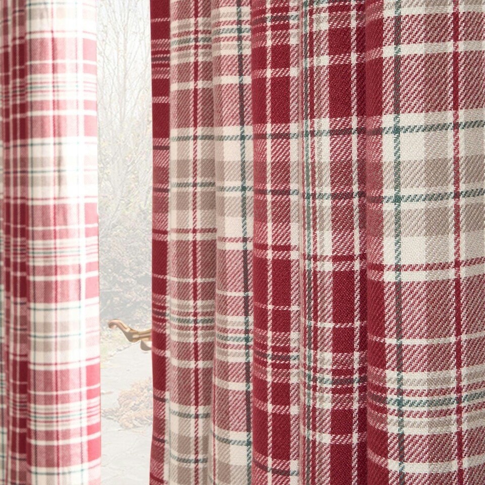 image 1 of OHS Dorest Woven Check Thermal Blackout Lined Eyelet Curtains, 66x54" - Red