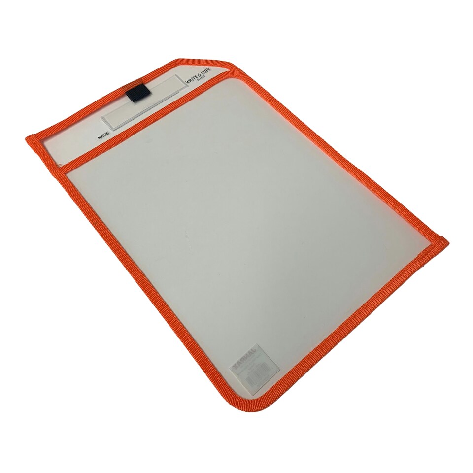 image 1 of Orange Edge Clear Dry Erase Write and Wipe Reusable Sleeve Pocket